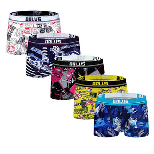 Men's 5 Pcs Cotton Low Waist Printed Underwear Boxer Shorts