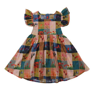 Kid's Girl Polyester Short Sleeves Plaid Pattern Princess Dress