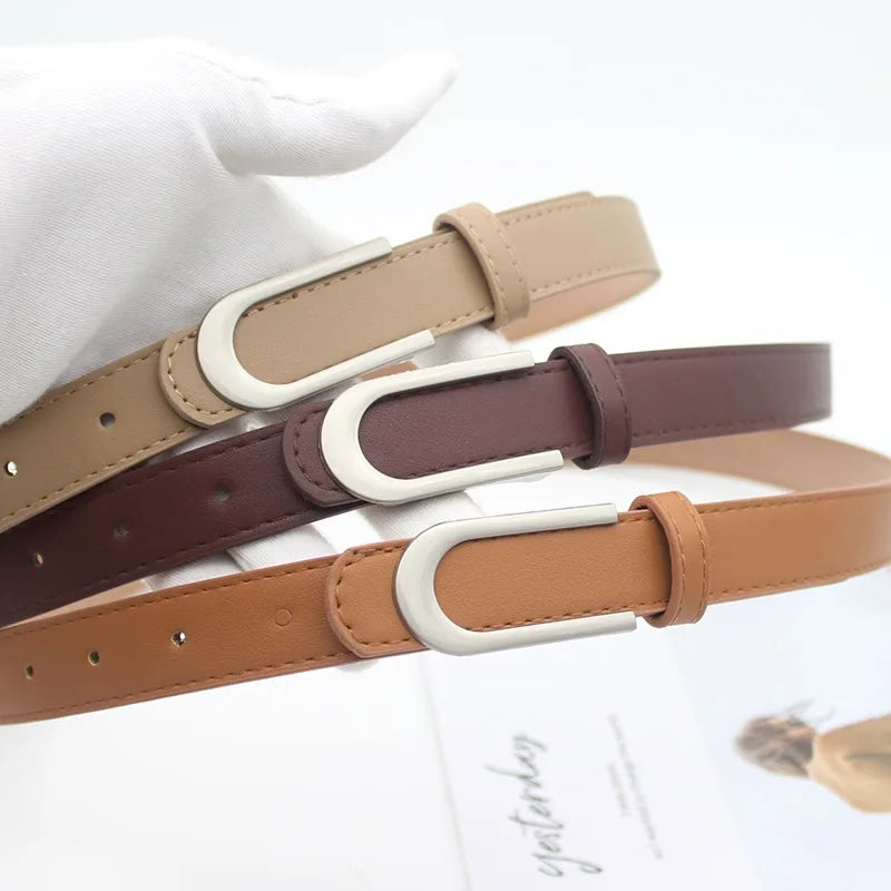 Women's PU Leather Adjustable Strap Buckle Closure Solid Belts