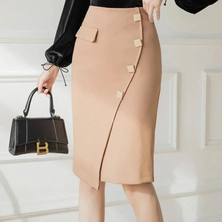 Women's Polyester Elastic High Waist Solid Pattern Casual Skirts