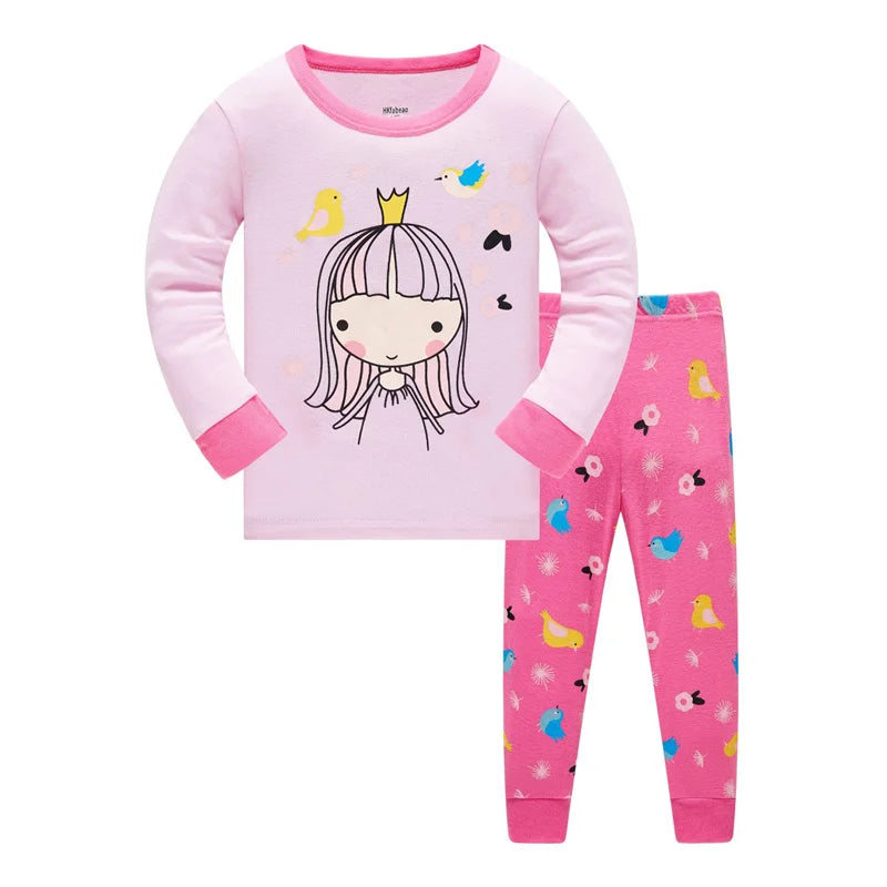 Kid's Girl Spandex O-Neck Long Sleeve Trendy Sleepwear Pajama Set