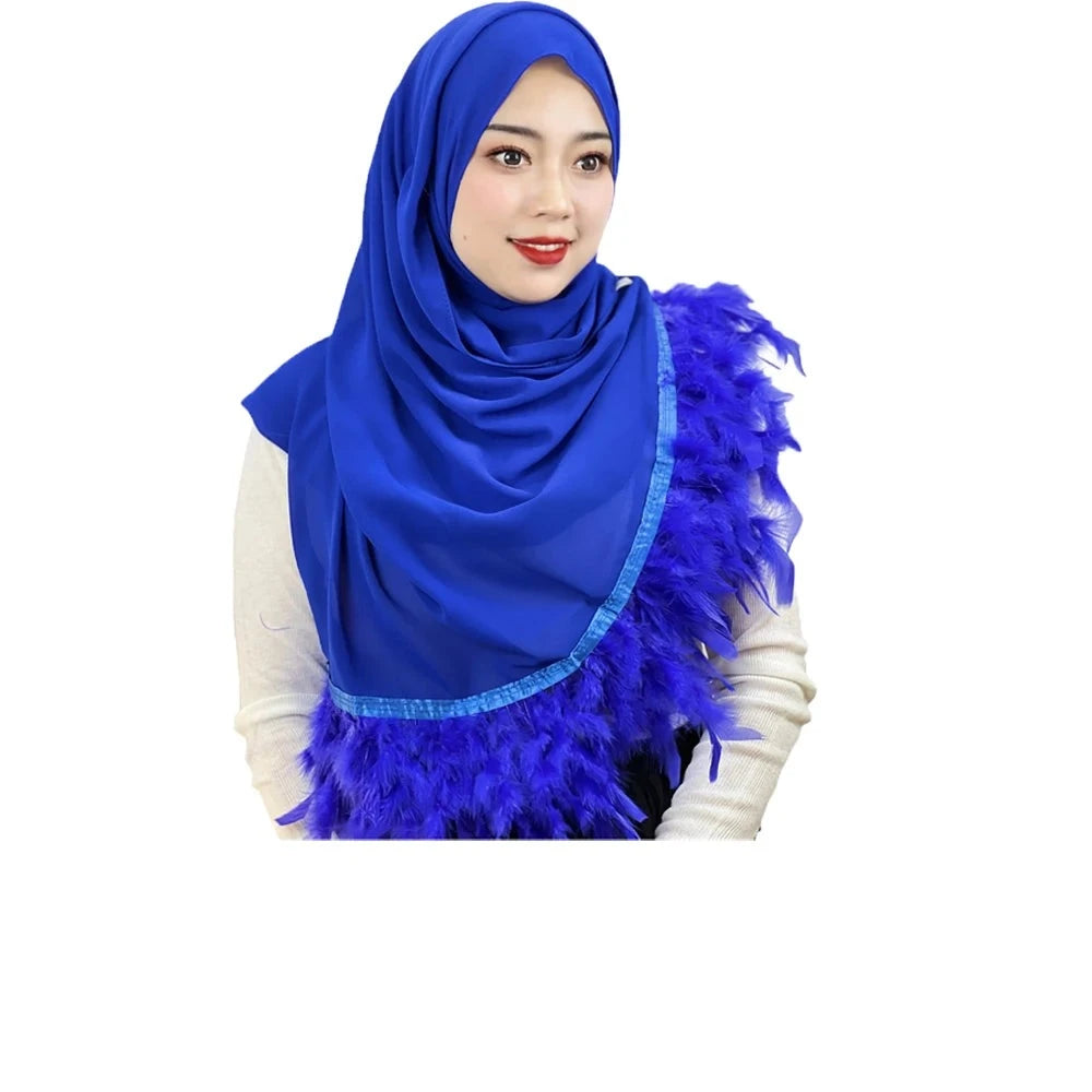 Women's Arabian Polyester Head Wrap Feather Pattern Elegant Hijabs