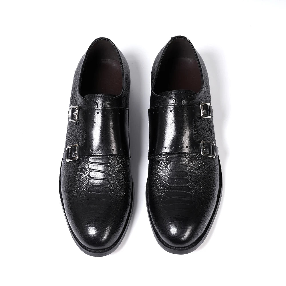 Men's Genuine Leather Pointed Toe Buckle Strap Closure Formal Shoes