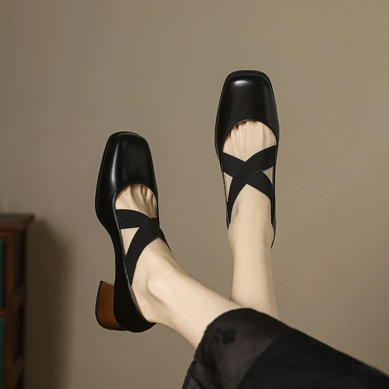 Women's Microfiber Square Toe Elastic Band Closure Trendy Shoes