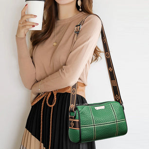 Women's Leather Zipper Closure Solid Pattern Vintage Shoulder Bag