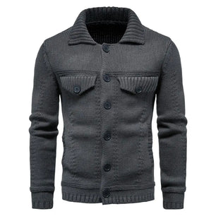 Men's Wool Turn-Down Collar Full Sleeves Single Breasted Sweater