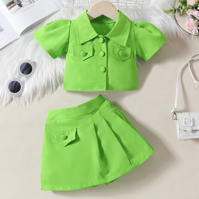 Kid's Polyester Turn-Down Collar Short Sleeve Casual Wear Clothes