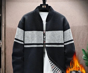 Men's Wool Stand Collar Full Sleeves Zipper Closure Casual Sweater