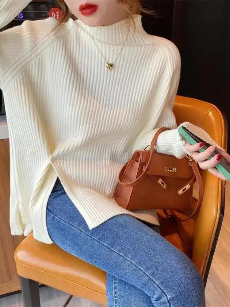 Women's Polyester Turtleneck Full Sleeves Solid Pattern Sweater