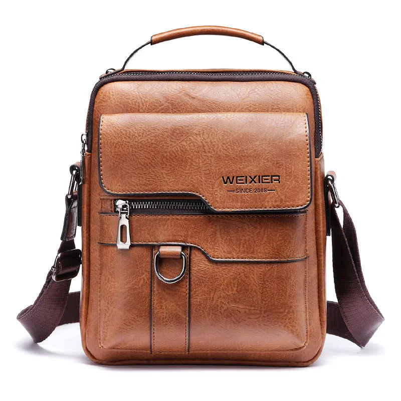 Men's PU Leather Zipper Closure Solid Pattern Elegant Shoulder Bag