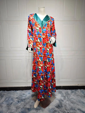 Women's Arabian Polyester Full Sleeve Floral Pattern Casual Dress