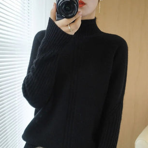 Women's Polyester Mock Neck Full Sleeve Casual Pullover Sweaters