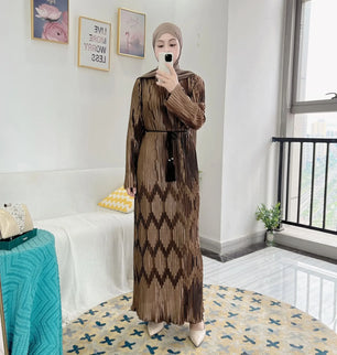 Women's Arabian Polyester Full Sleeve Patchwork Casual Dress