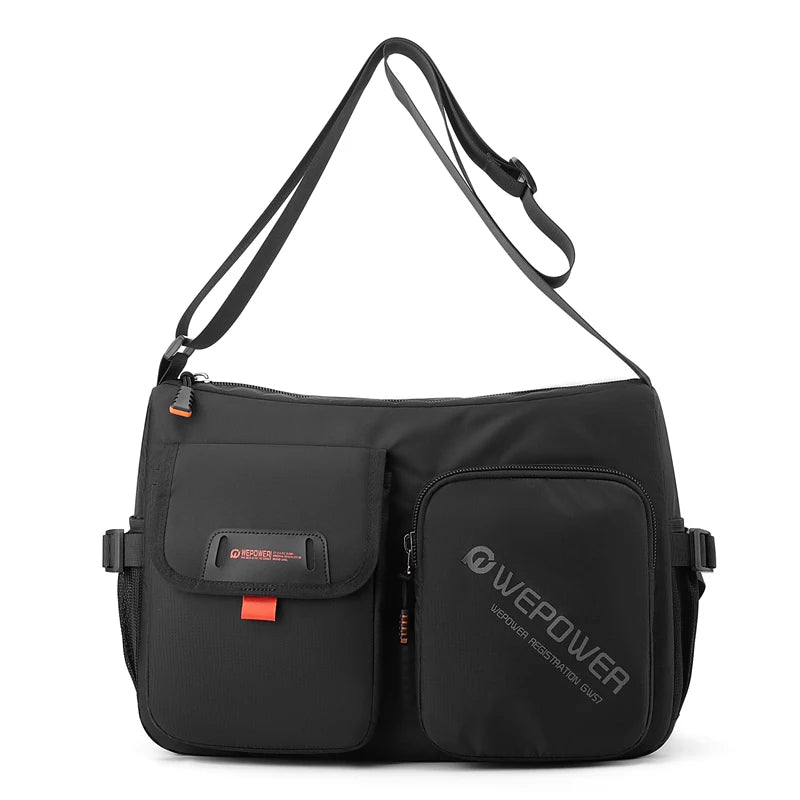 Men's Nylon Zipper Closure Letter Large Capacity Shoulder Bag