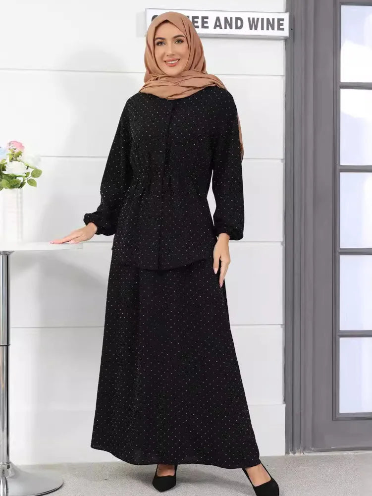 Women's Arabian Polyester Full Sleeves Solid Pattern Casual Dress