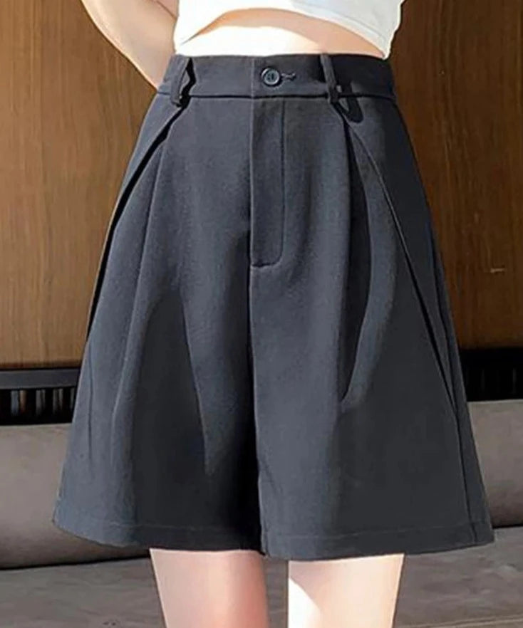 Women's Polyester High Waist Button Fly Casual Plain Shorts