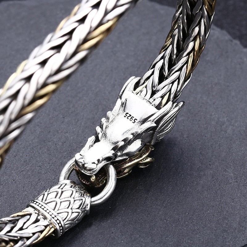 Men's 100% 925 Sterling Silver Dragon Pattern Charm Bracelet