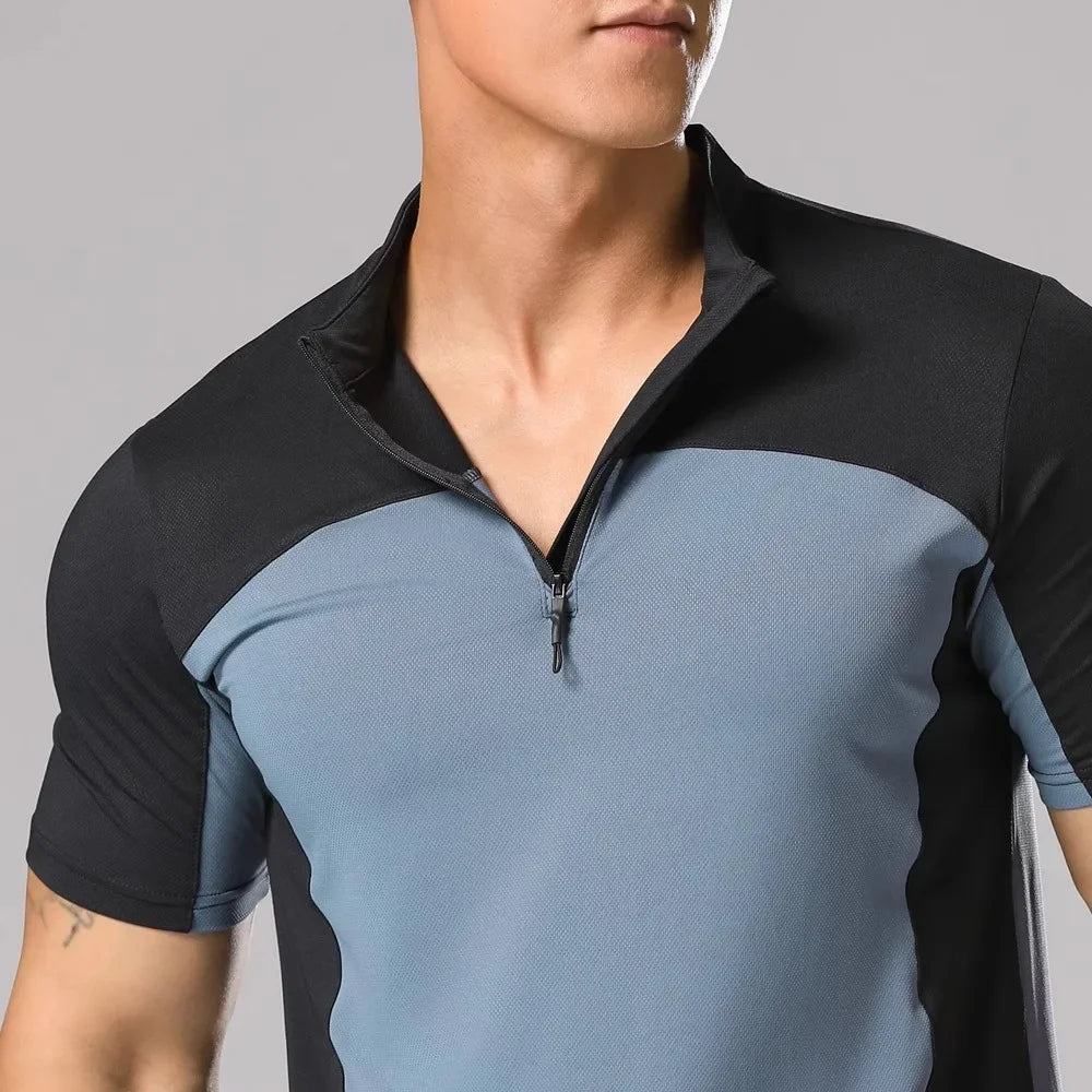 Men's Polyester Short Sleeve Stand Collar Sportswear T-Shirt