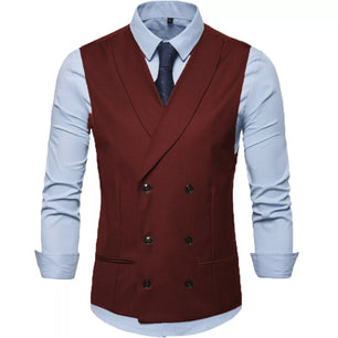 Men's Polyester V-Neck Sleeveless Double Breasted Formal Vests