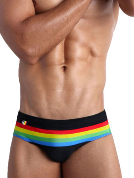 Men's Polyester Drawstring Closure Striped Boxer Swimwear Shorts