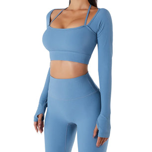 Women's Nylon Square-Neck Long Sleeves Fitness Workout Crop Top