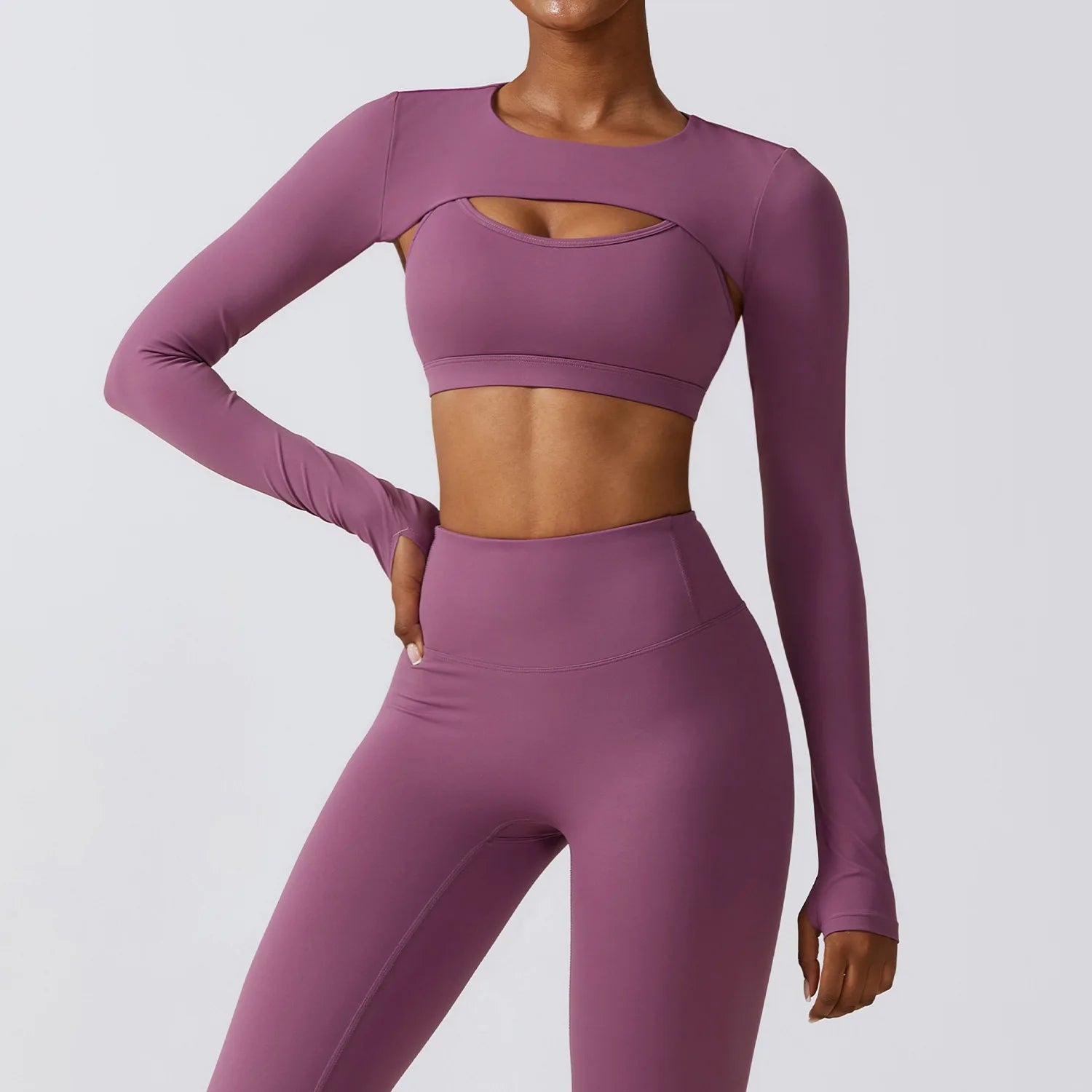 Women's Nylon Long Sleeves Push Up Fitness Yoga Workout Crop Top