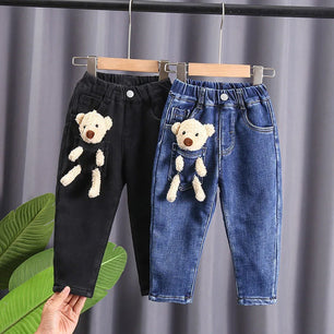 Kid's Polyester Mid Elastic Waist Closure Cartoon Pattern Pants