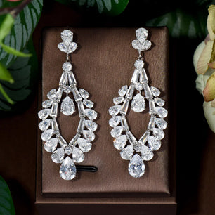 Women's Copper Cubic Zirconia Trendy Water Drop Wedding Earrings