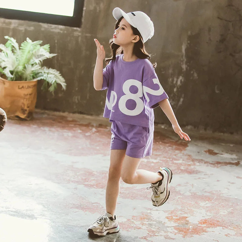 Kid's Cotton Short Sleeve Pullover Closure Letter Pattern Clothes