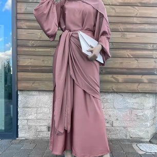 Women's Arabian Polyester Full Sleeves Solid Pattern Casual Dress