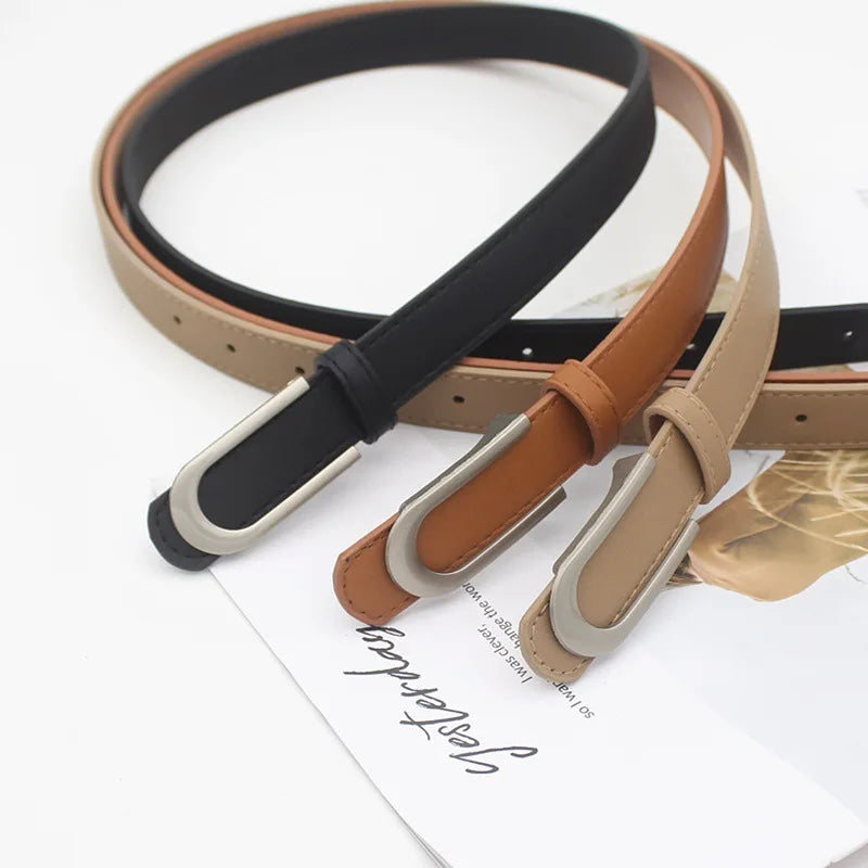 Women's PU Leather Adjustable Strap Buckle Closure Solid Belts