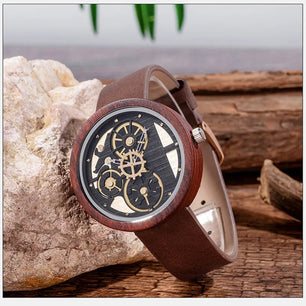 Men's Wooden Buckle Clasp Waterproof Quartz Round Watches