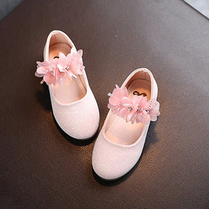 Kid's Girls Leather Round Toe Slip-On Closure Wedding Shoes