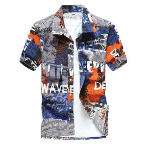 Men's Polyester Turn-Down Collar Short Sleeves Casual Wear Shirts