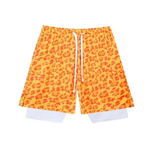 Men's Polyester Leopard Pattern Breathable Fitness Sports Short