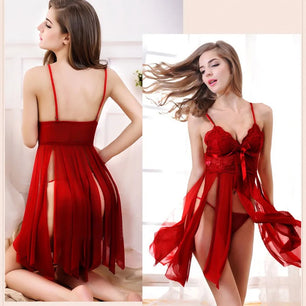 Women's Spandex V-Neck Sleeveless Nightwear Sexy Lingerie Dress