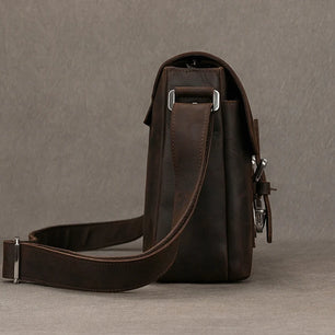 Men's Genuine Leather Zipper Closure Solid Pattern Shoulder Bag