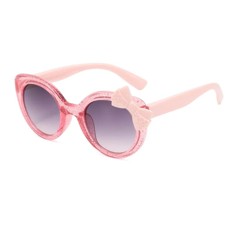 Kid's Resin Frame Round Shaped UV400 Bowknot Trendy Sunglasses