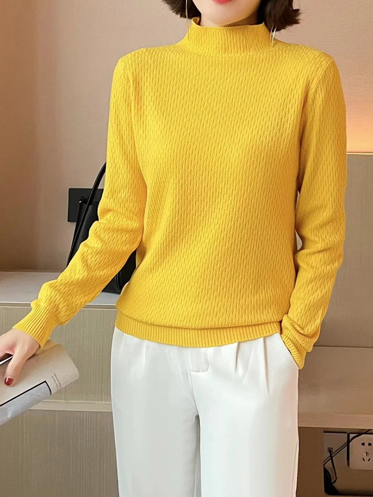 Women's Acrylic Mock Neck Long Sleeves Casual Wear Sweaters