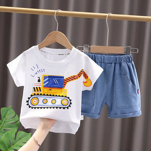 Kid's Boys Cotton O-Neck Short Sleeves Printed Pattern Clothes