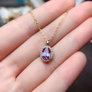 Women's 100% 925 Sterling Silver Alexandrite Oval Shape Necklaces