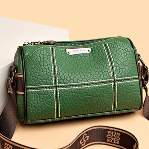 Women's Leather Zipper Closure Solid Pattern Vintage Shoulder Bag