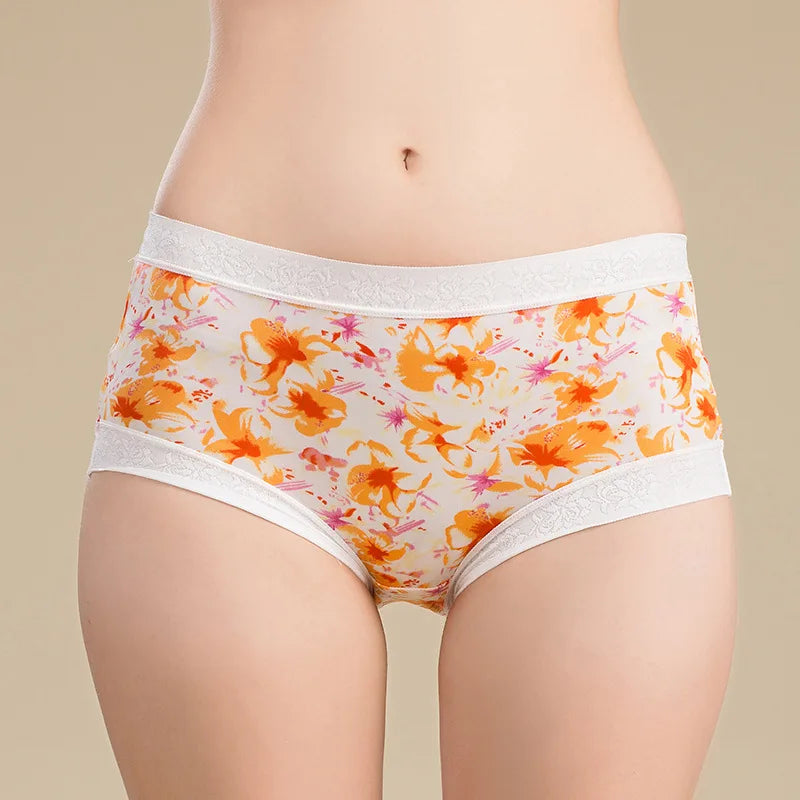 Women's Silk Low Waist Breathable Printed Underwear Panties