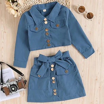 Baby Girl's Cotton Turn-Down Collar Long Sleeves Solid Dress