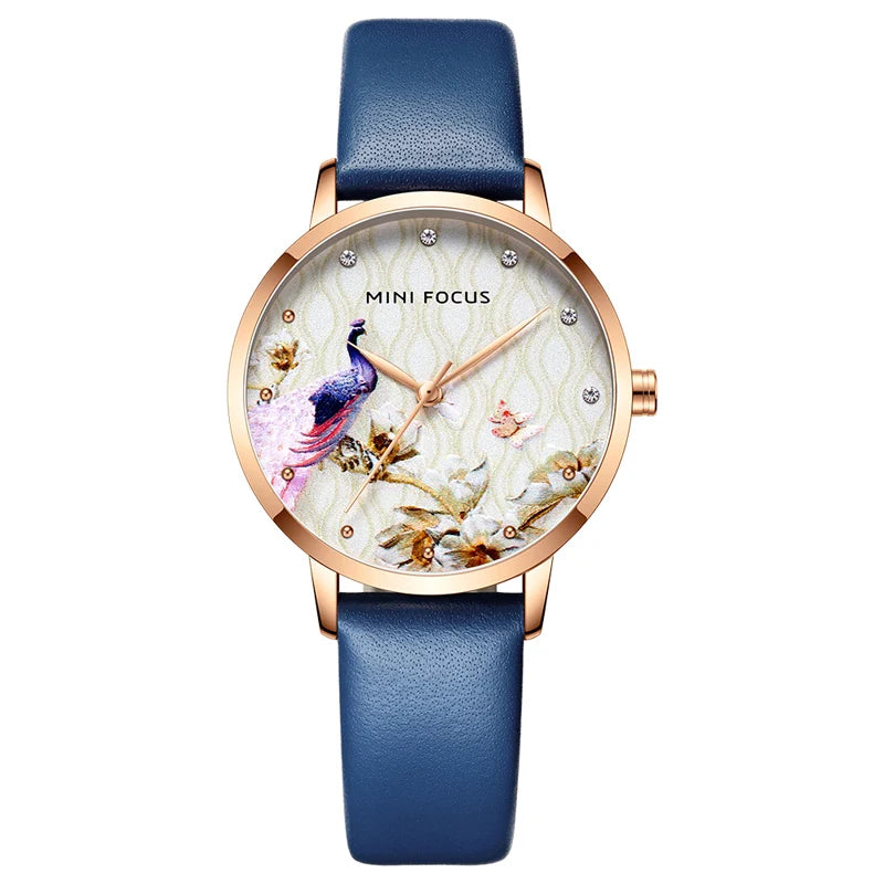 Women's Leather Round Shaped Waterproof Luxury Elegant Wrist Watch