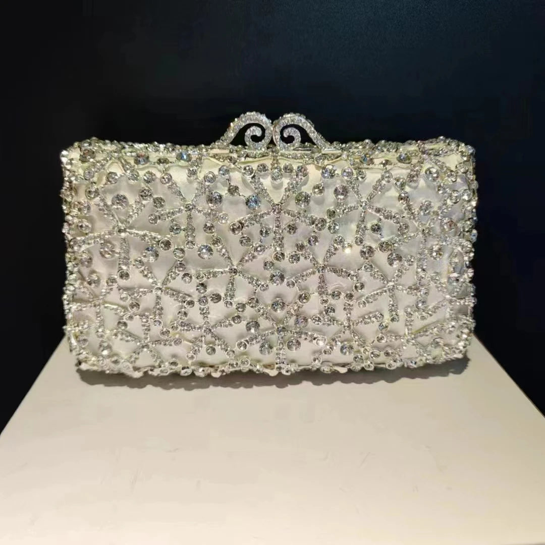 Women's Metallic Hasp Closure Rhinestone Pattern Wedding Clutch