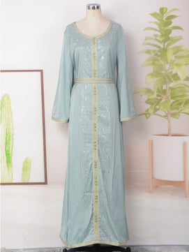 Women's Arabian Polyester Full Sleeves Embroidery Casual Dress