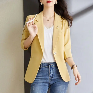 Women's Polyester Notched Collar Long Sleeve Single Button Blazer