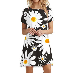 Women's Polyester Short Sleeves Floral Pattern Mini Casual Dress