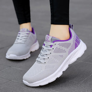 Women's Mesh Round Toe Lace-Up Closure Running Sports Sneakers